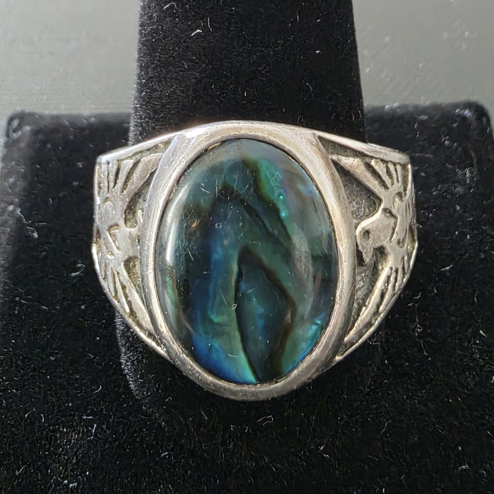 Vtg WM Sterling Silver 925   Thunderbird Paua Abalone Ring SZ 13.25 Southwestern